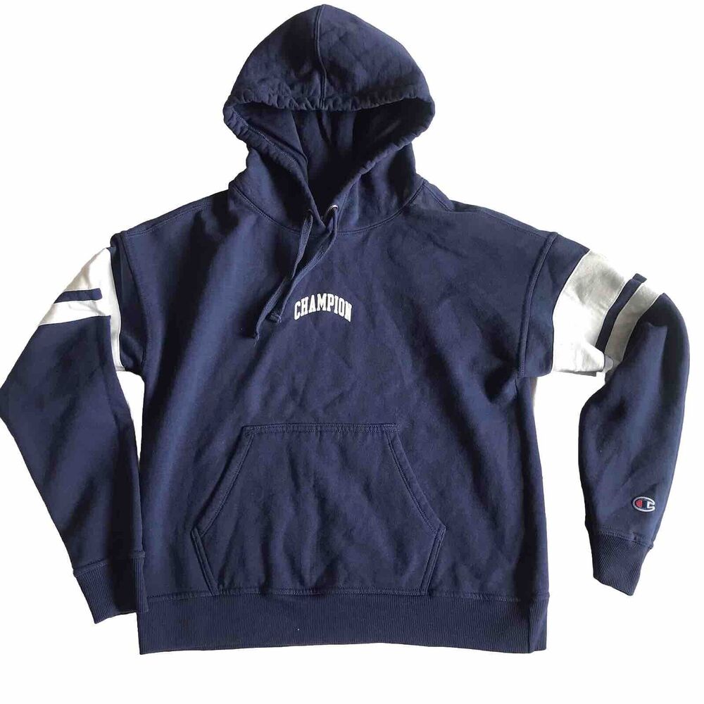 Champion Womens Sweatshirt Small Hoodie “C" Logo Blue White GF536C Athletic Gym